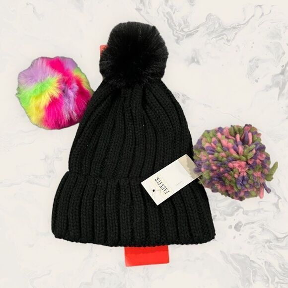 NWT Nordstrom BP. Bundle of two Ribbed Beanie with Interchangeable Faux Fur Pom - Picture 4 of 5
